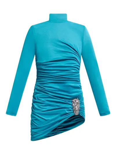 Area Crystal-embellished Draped Mini Dress In Blue