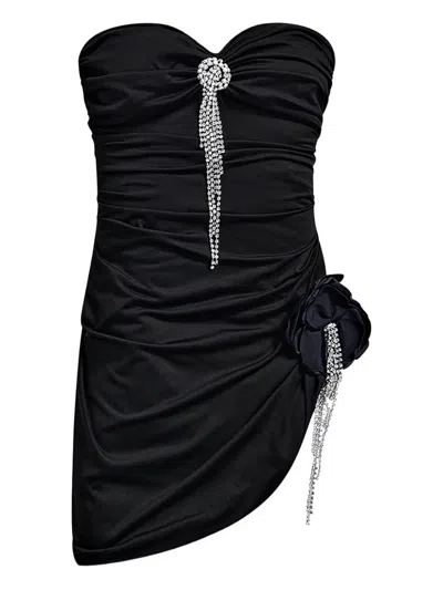 Area Crystal-embellished Draped Mini Dress In Black