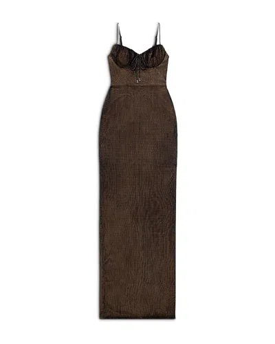 Area Crystal Embellished Dress In Brown