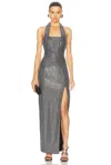 Area Crystal Embellished Halter Slit Gown In Black