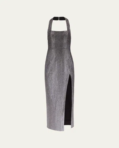 AREA CRYSTAL EMBELLISHED HALTER SLIT GOWN