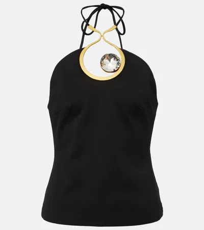 Area Crystal-embellished Halterneck Top In Black