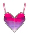 Area Crystal-trim Ombre Denim Heart Crop Top In Pink