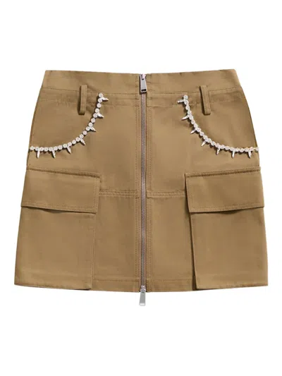 Area Crystal Pocket Cargo Miniskirt Tan In Gold