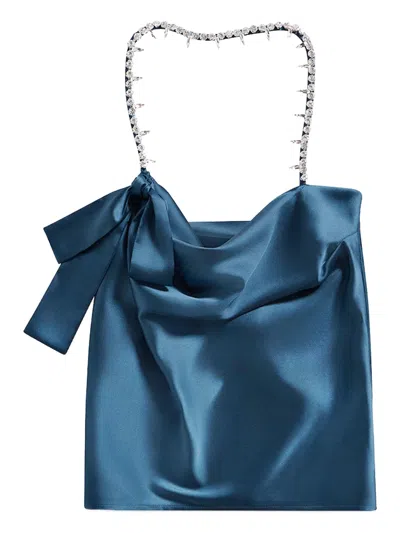 Area Crystal-embellished Satin Top In Blue