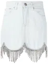 Area Scalloped Crystal-fringe Denim Mini Skirt In Blau