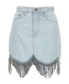 Area Scalloped Crystal-fringe Denim Mini Skirt In Gray