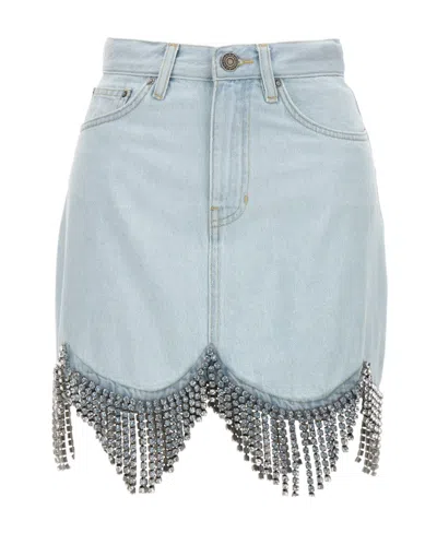 AREA AREA BUTTON DETAILED EMBELLISHED DENIM SKIRT