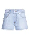 Area Crystal Pocket Denim Cutoff Shorts In Blue