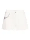 Area Crystal Pocket Denim Cutoff Shorts In White