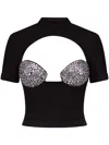 Area Mussel Cup Crystal-embellished T-shirt In Black
