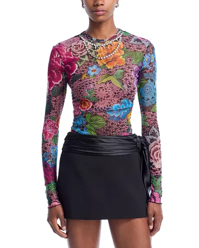 Area Crystal Embellished Tulle Top In Multi