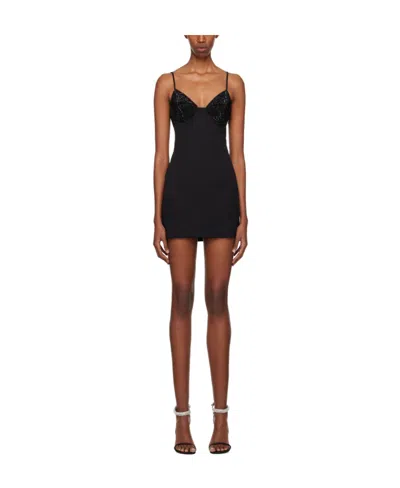 AREA CRYSTAL-EMBELLISHED V-NECK MINIDRESS
