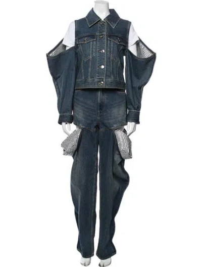 Pre-owned Area Crystal Embellishments Pant Set In Blue