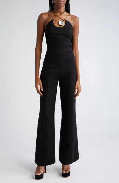 Area Crystal-embellished Halterneck Jumpsuit In Black