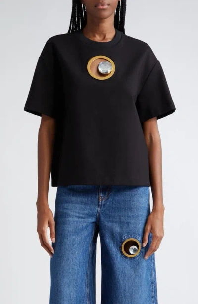 Area Crystal-embellished Eyelet T-shirt In Black