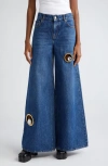 Area Crystal Eyelet Wide-leg Jeans In Dark Medium Wash