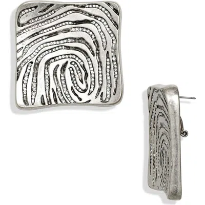 Area Crystal Fingerprint Stud Earrings In Antique Silver