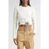 Area Crystal Crocheted Flower Cropped Sweater In Neutral