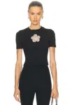 Area Crystal Flower Cropped T-shirt In Black