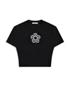 Area Crystal Flower Cutout Crop T-shirt In Black
