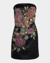 Area Crystal Flower Cutout Strapless Mini Dress In Black
