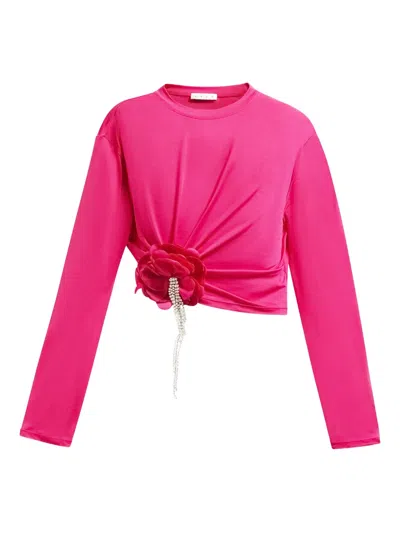 Area Crystal-flower Draped Top In Red