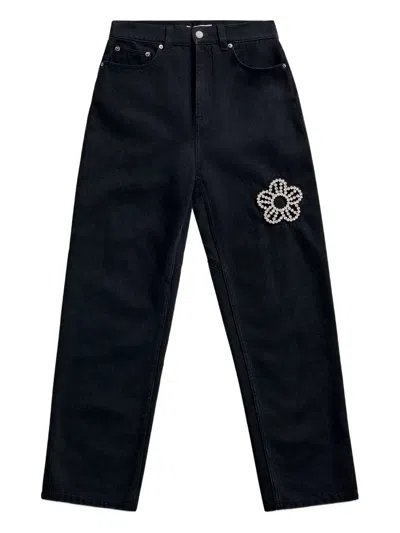 Area Crystal-embellished High-rise Straight-leg Jeans In Black