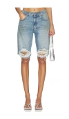 Area Distressed Embellished Denim Shorts In Blue