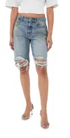 Area Distressed Embellished Denim Shorts In Blue