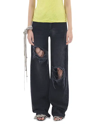 Area Crystal Fray Relaxed Jeans In Washed Black