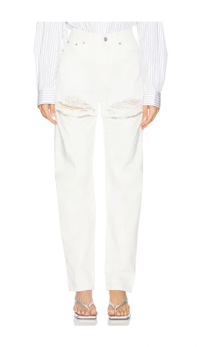 Area Crystal Fray Slit Jean In White