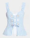 Area Crystal Grommet Laced Stripe Top In Blue
