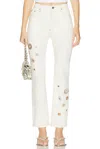 Area Crystal Grommet Straight Leg Jean In White