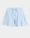 Area Crystal Grommet Striped Poplin Pleated Shorts In Blue