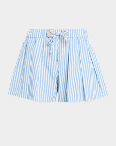 AREA CRYSTAL GROMMET STRIPED POPLIN PLEATED SHORTS