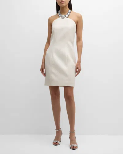 Area Crystal Halter Mini Dress In White