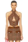 Area Crystal Halter Top In Caramel Multi