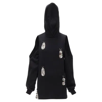 Area Crystal Hammered Pendant Black Cold Shoulder Hoodie Xs