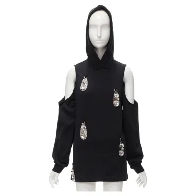 Pre-owned Area Crystal Hammered Pendant Black Cold Shoulder Hoodie Xs