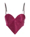 Area Crystal Trim Heart Top In Pink