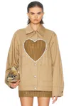 Area Crystal Trim Heart Cutout Cargo Jacket In Brown