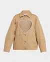Area Crystal Trim Heart Cutout Cargo Jacket In Brown