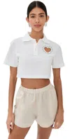 Area Crystal Heart Cutout Cropped Polo White In White
