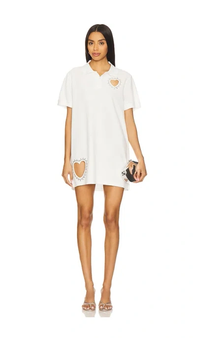 Area Crystal Heart Cutout Polo Dress In White