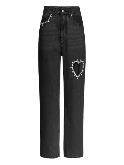 Area Crystal-heart Jeans In Black