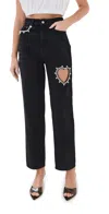 Area Crystal-heart Jeans In Black