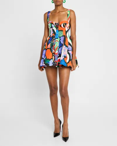 Area Crystal Heart-print Godet Mini Bustier Dress In Multi