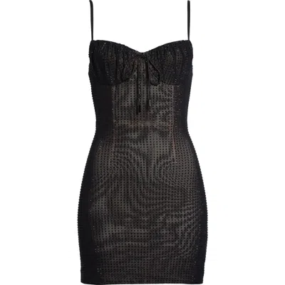Area Crystal Hotfix Mesh Minidress In Black