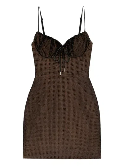 Area Crystal Hotfix Mini Dress In Brown